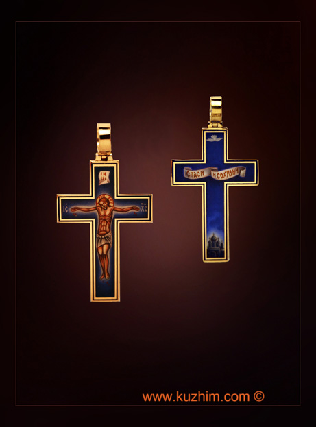 Крест нательный золотой с эмалью на заказ