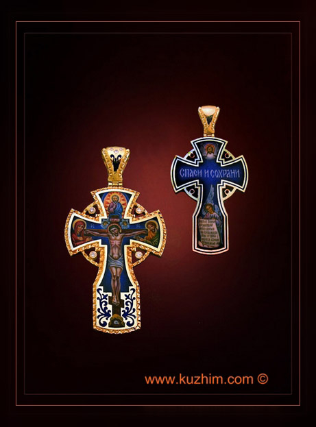 Крест из золота с бриллиантами и эмалью