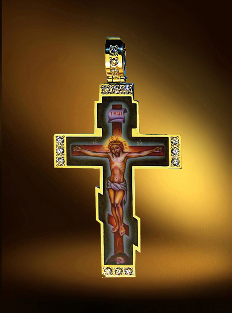 Золотой крест мужской с эмалью и бриллиантами.