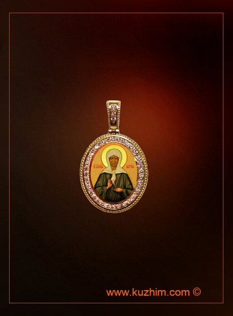 Золотая иконка Матроны Московской, финифть