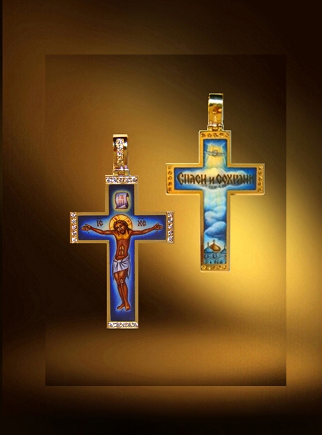Нательный крестик православный с эмалью